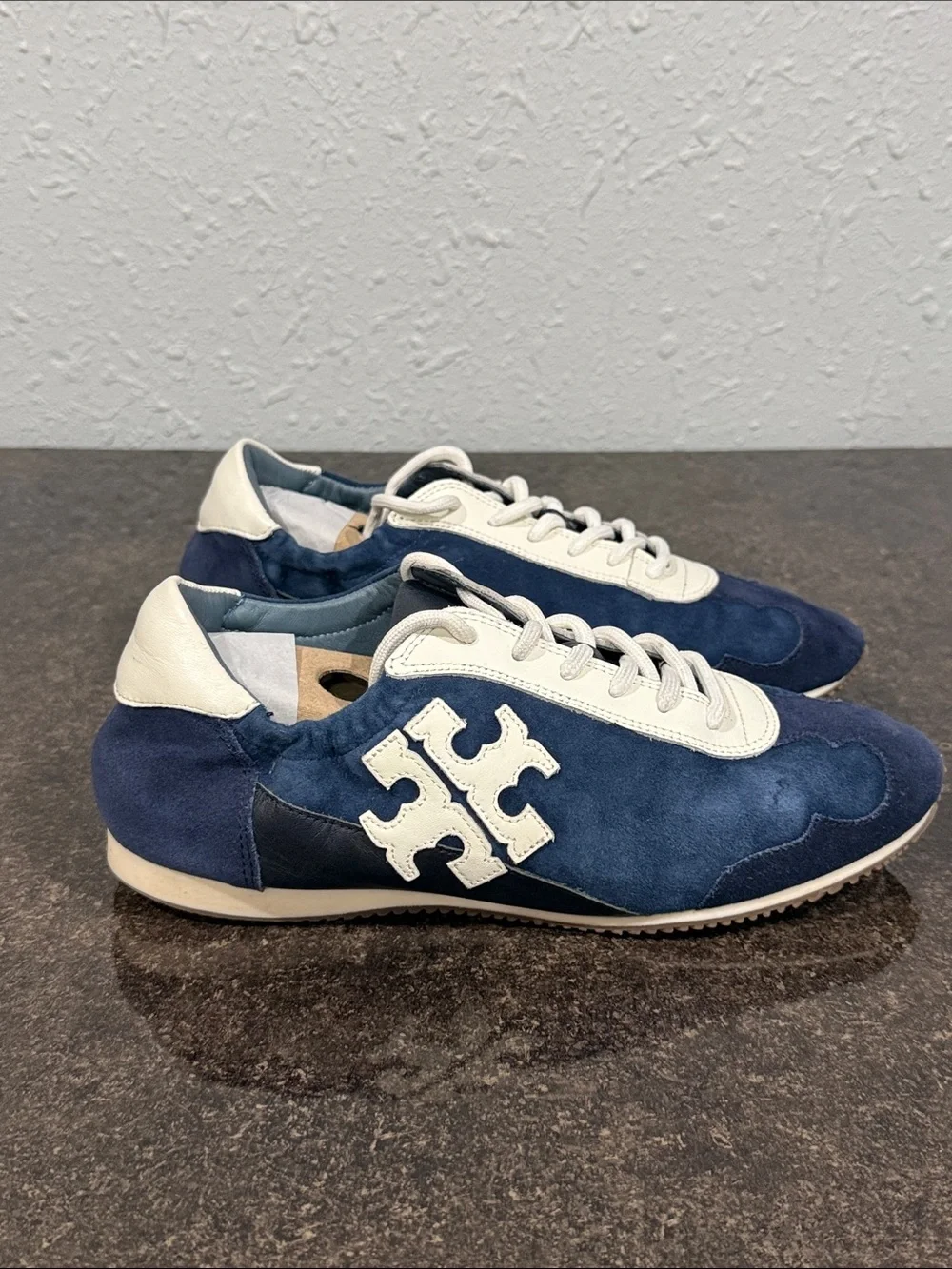 Tory Burch Women's Navy Blue Suede Ballet Sneakers Size 7.5 Coastal Nautical